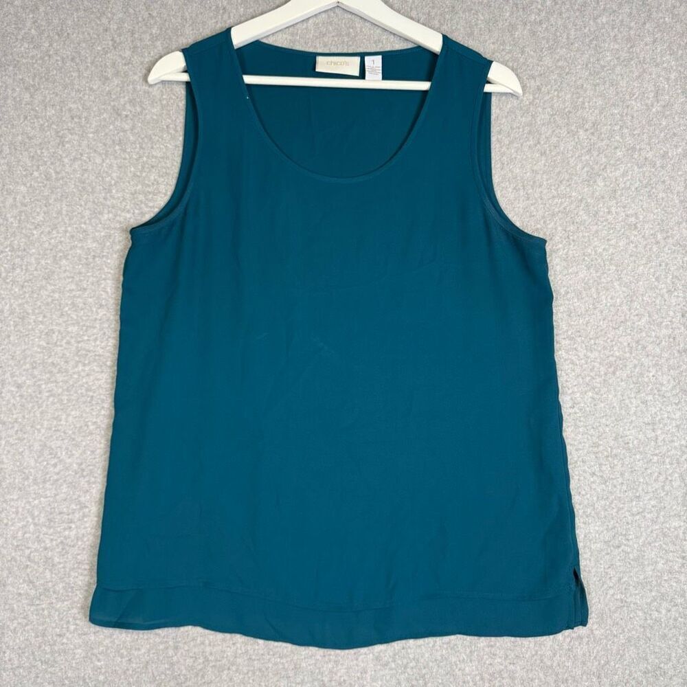 Chico's Women's Size 1, Large, Blue Sleeveless Tank Top Shirt Athletic Cut Fit